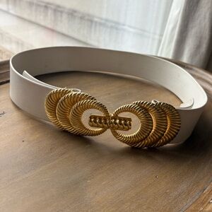 Vintage 1980s Leather Gold and Cream Statement Belt